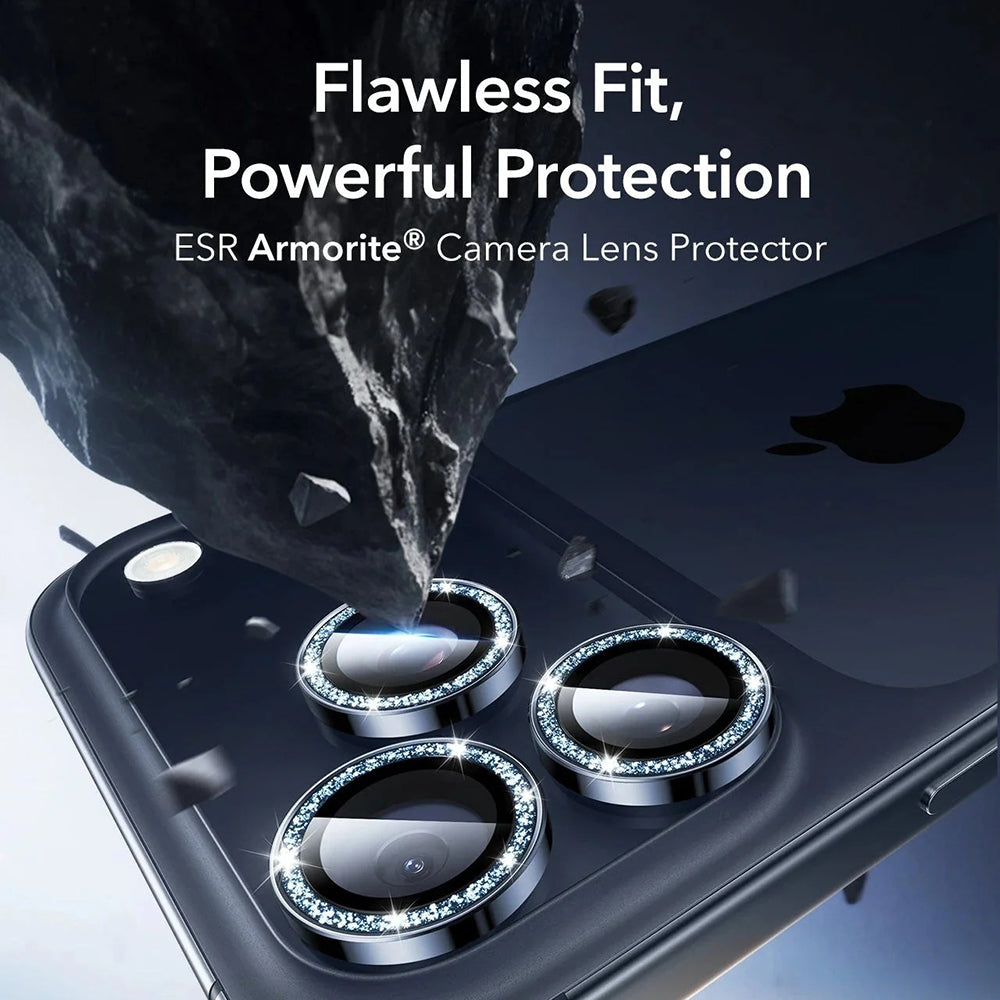Film de protection pour caméra arrière ESR Glitter Diamond Armorite pour Apple iPhone 17 Pro Max / 17 Pro, Verre Trempé, Full Glue, Bleu