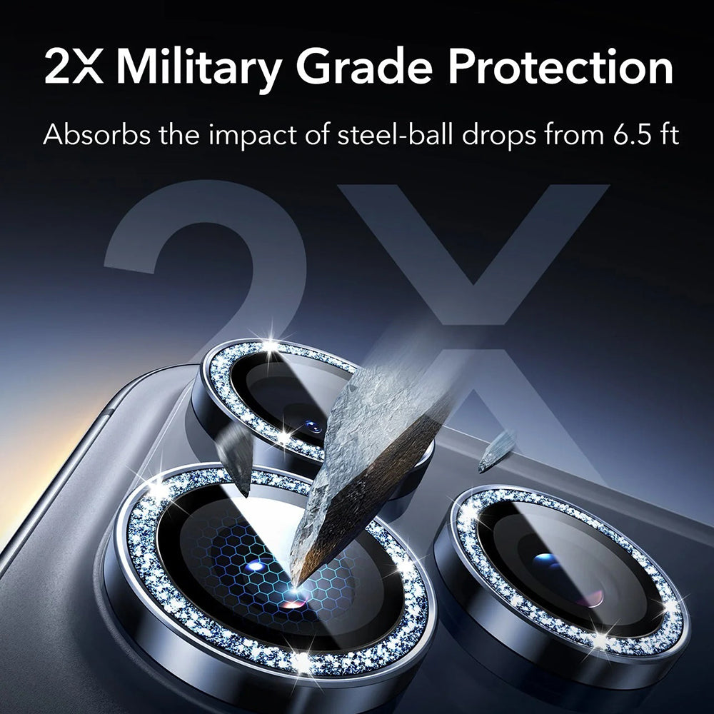 Film de protection pour caméra arrière ESR Glitter Diamond Armorite pour Apple iPhone 17 Pro Max / 17 Pro, Verre Trempé, Full Glue, Bleu
