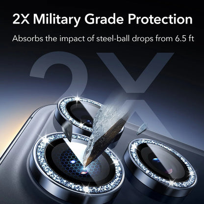 Film de protection pour caméra arrière ESR Glitter Diamond Armorite pour Apple iPhone 17 Pro Max / 17 Pro, Verre Trempé, Full Glue, Bleu