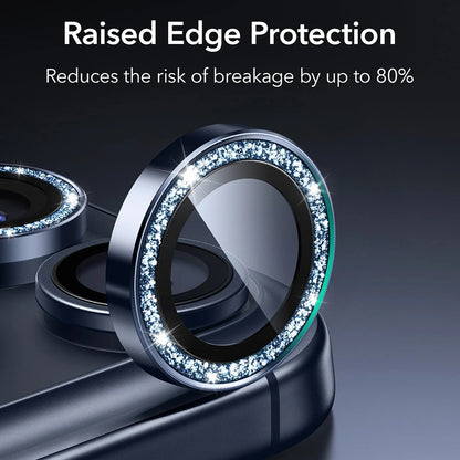 Film de protection pour caméra arrière ESR Glitter Diamond Armorite pour Apple iPhone 17 Pro Max / 17 Pro, Verre Trempé, Full Glue, Bleu