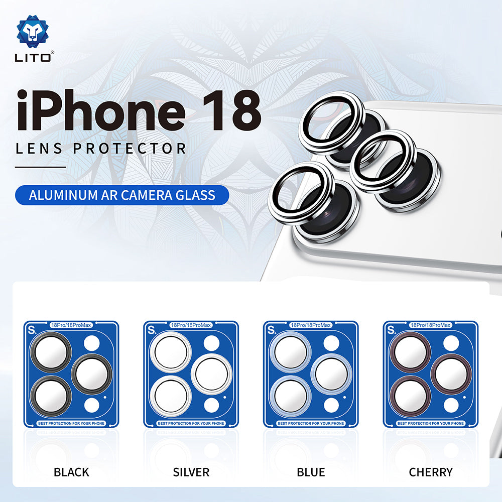 Film de protection pour caméra arrière Lito S+ pour Apple iPhone 18 Pro / 18 Pro Max, Verre trempé, Noir
