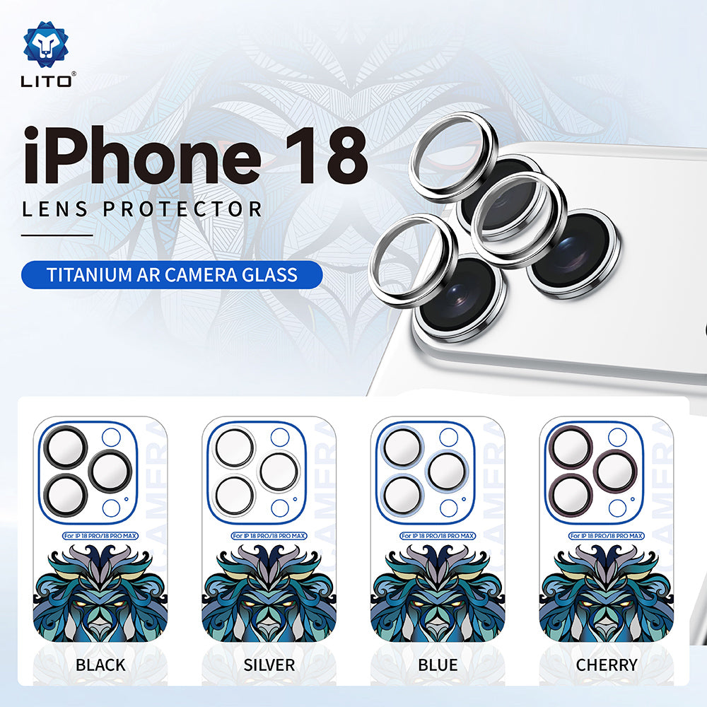 Film de protection pour caméra arrière Lito Titanium AR pour Apple iPhone 18 Pro / 18 Pro Max, Verre trempé, Bleu