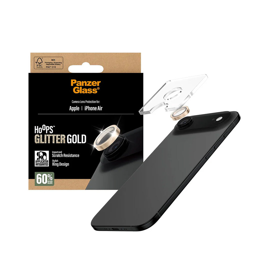 Film de protection pour caméra arrière PanzerGlass Hoops Glitter pour Apple iPhone 17 Air, Verre Trempé, Doré
