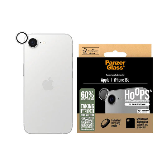 Film de protection pour caméra arrière PanzerGlass Hoops pour Apple iPhone 16e, Verre Trempé, Transparent