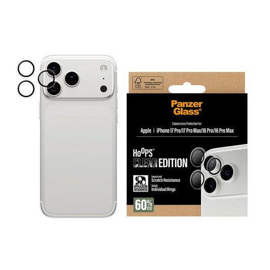 Film de protection pour caméra arrière PanzerGlass Hoops pour Apple iPhone 17 Pro, Verre Trempé, Transparent