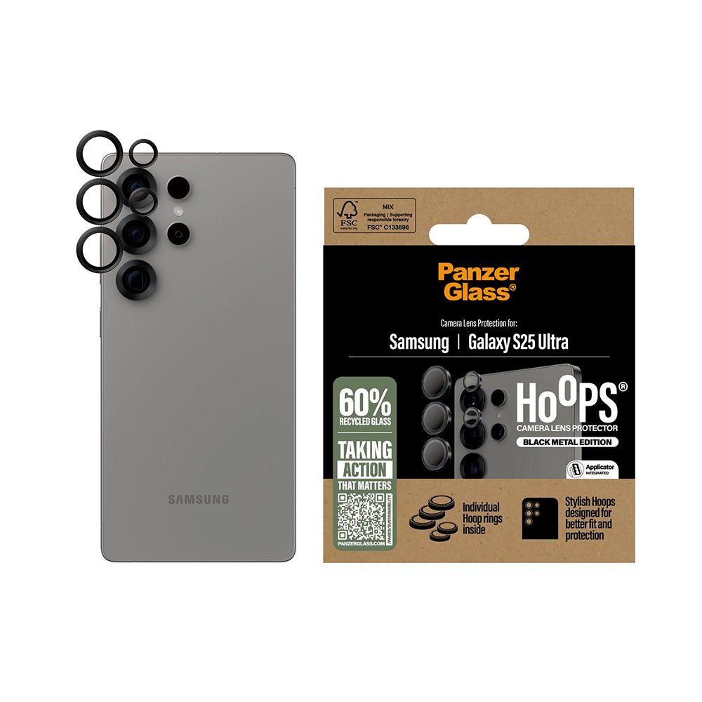 Film de protection Caméra Arrière PanzerGlass Hoops pour Samsung Galaxy S25 Ultra S938, Verre Trempé, Noir