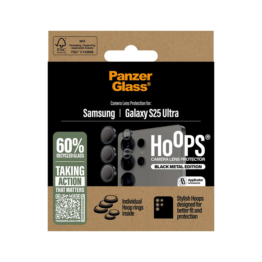 Film de protection Caméra Arrière PanzerGlass Hoops pour Samsung Galaxy S25 Ultra S938, Verre Trempé, Noir