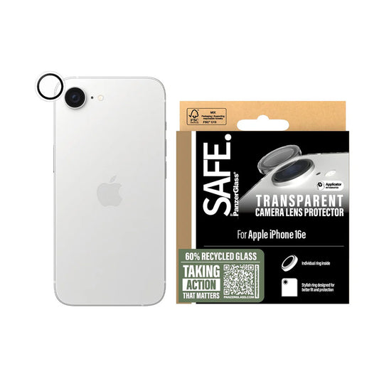 Film de protection pour caméra arrière PanzerGlass Safe. pour Apple iPhone 16e, Verre Trempé, Transparent