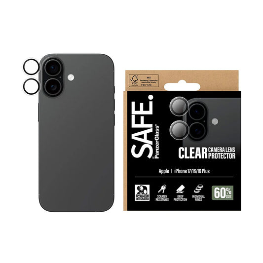 Film de protection pour caméra arrière PanzerGlass Safe. pour Apple iPhone 17 / 16 Plus / 16, Verre Trempé, Transparent.