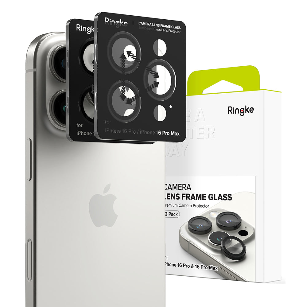 Film de protection pour caméra arrière Ringke pour Apple iPhone 16 Pro Max / 16 Pro, Verre Trempé, Lot de 2 pièces, Noir