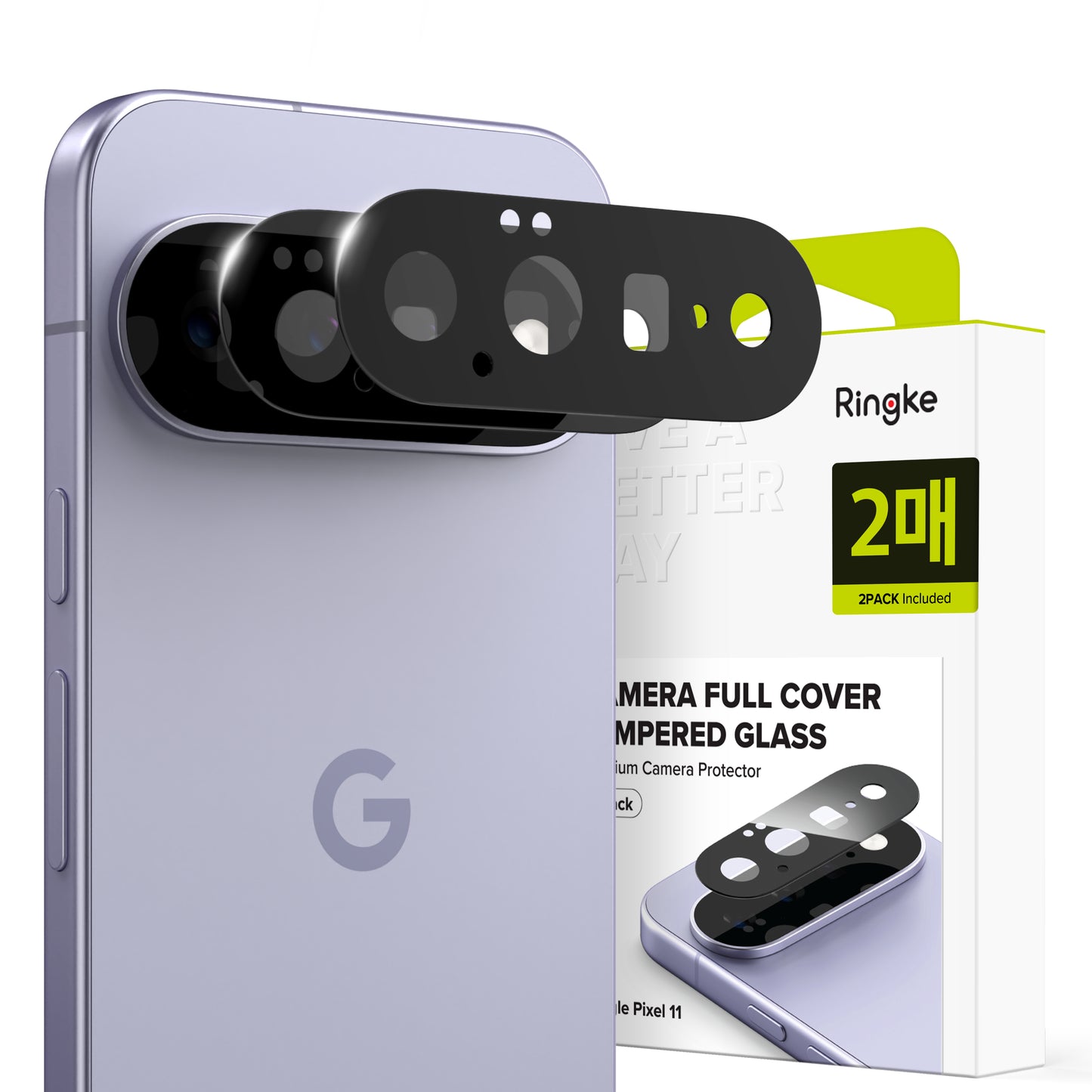 Film de protection pour caméra arrière Ringke pour Google Pixel 11, Verre trempé, Lot de 2 pièces, Noir