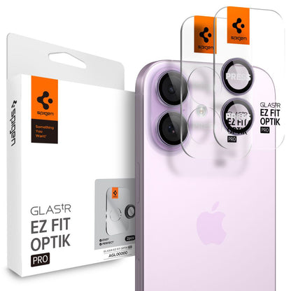 Film de protection pour caméra arrière Spigen GlastR EZ FIT Optik Pro pour Apple iPhone 17 / 16 Plus / 16, Verre Trempé, Lot de 2 pièces, Violet