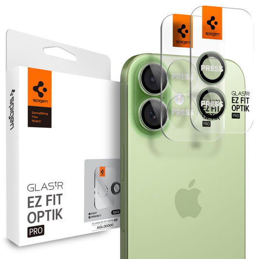 Film de protection pour caméra arrière Spigen GlastR EZ FIT Optik Pro pour Apple iPhone 17 / 16 Plus / 16, Verre Trempé, Lot de 2 pièces, Vert AGL10128