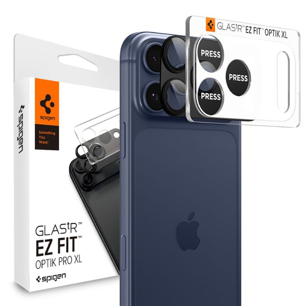 Film de protection pour caméra arrière Spigen GlastR EZ FIT Optik Pro XL pour Apple iPhone 17 Pro, Verre Trempé, Noir AGL10644