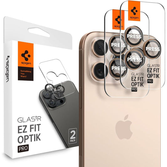 Film de protection pour caméra arrière Spigen GlastR EZ FIT Optik Pro pour Apple iPhone 16 Pro, Verre Trempé, Lot de 2 pièces, Bronze AGL08862