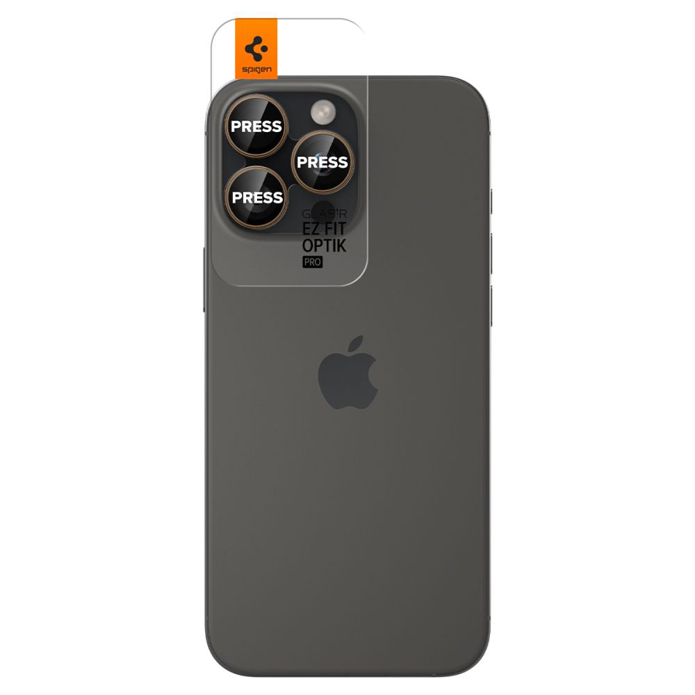 Film de protection pour caméra arrière Spigen GlastR EZ FIT Optik Pro pour Apple iPhone 16 Pro, Verre Trempé, Lot de 2 pièces, Bronze AGL08862