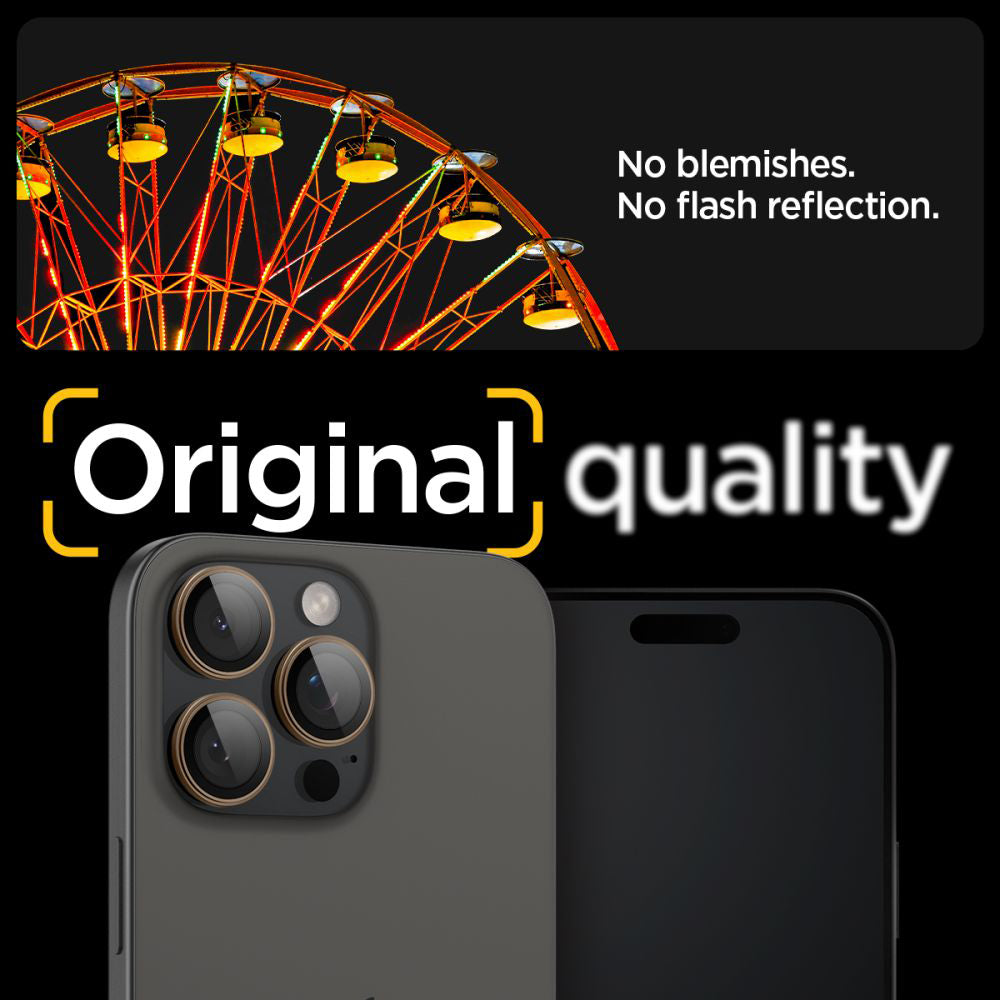 Film de protection pour caméra arrière Spigen GlastR EZ FIT Optik Pro pour Apple iPhone 16 Pro, Verre Trempé, Lot de 2 pièces, Bronze AGL08862