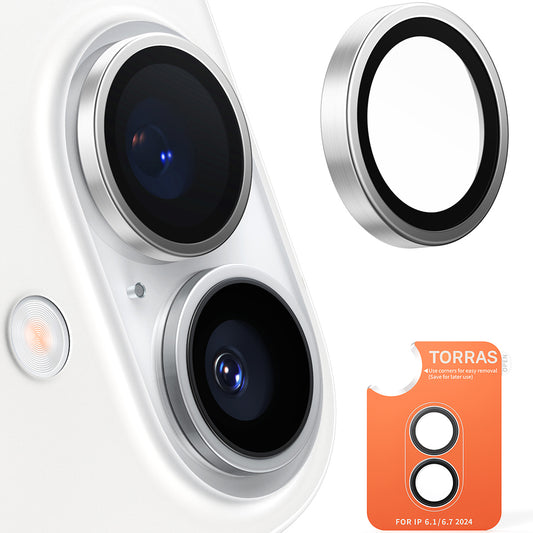 Film de protection Caméra Arrière Torras Lensguard pour Apple iPhone 16 Plus / 16, Verre Trempé, Gris Métallique