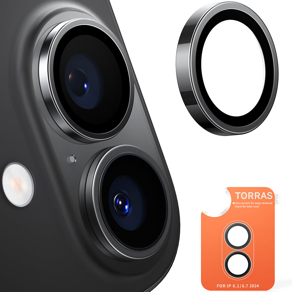 Film de protection Caméra Arrière Torras Lensguard pour Apple iPhone 16 Plus / 16, Verre Trempé, Noir