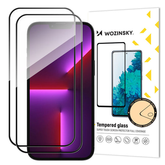 WZK Film de protection d'écran pour Apple iPhone 15 Pro, verre blindé, collage intégral, lot de 2 pièces, compatible avec le boîtier, noir 