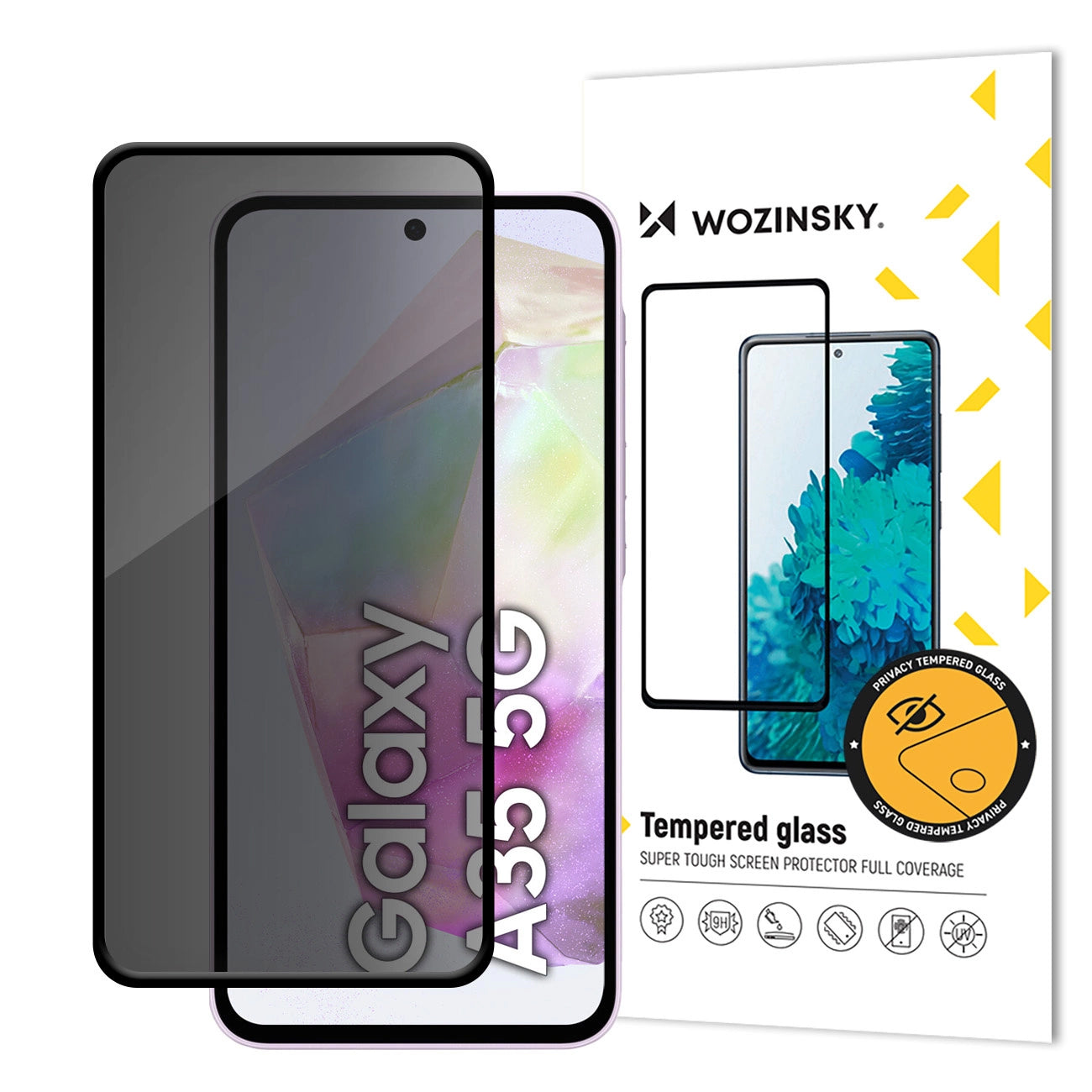 WZK AntiSpy Privacy Screen Protector for Samsung Galaxy A35 5G A356, Protective Glass, Full Glue 