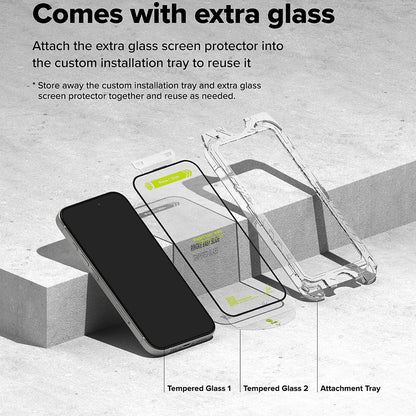 Ringke Easy Slide Screen Protector for Apple iPhone 16 / 15, Glass Protected, Full Glue, Set 2 pieces, Black