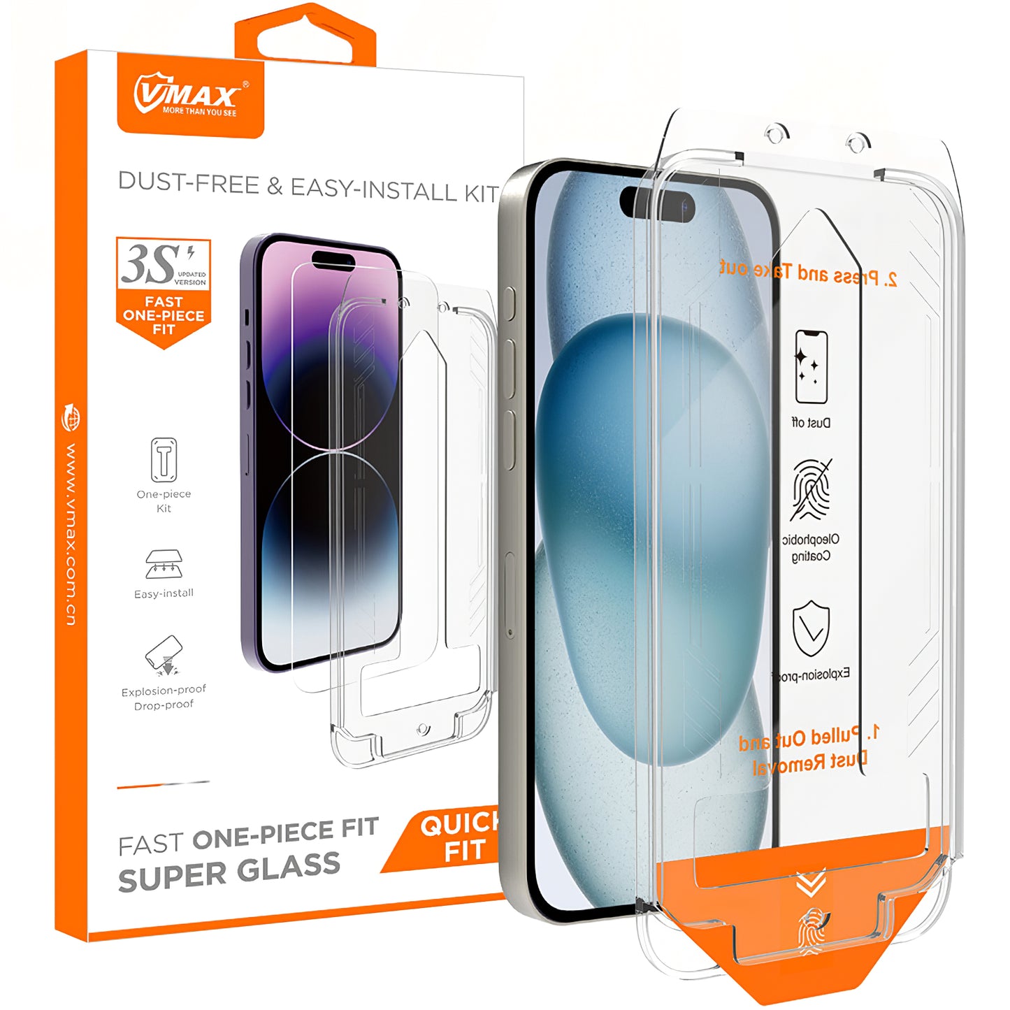 Vmax Film de protection d'écran pour Apple iPhone 16 Plus, Protection en verre, collage intégral, 2.5D 