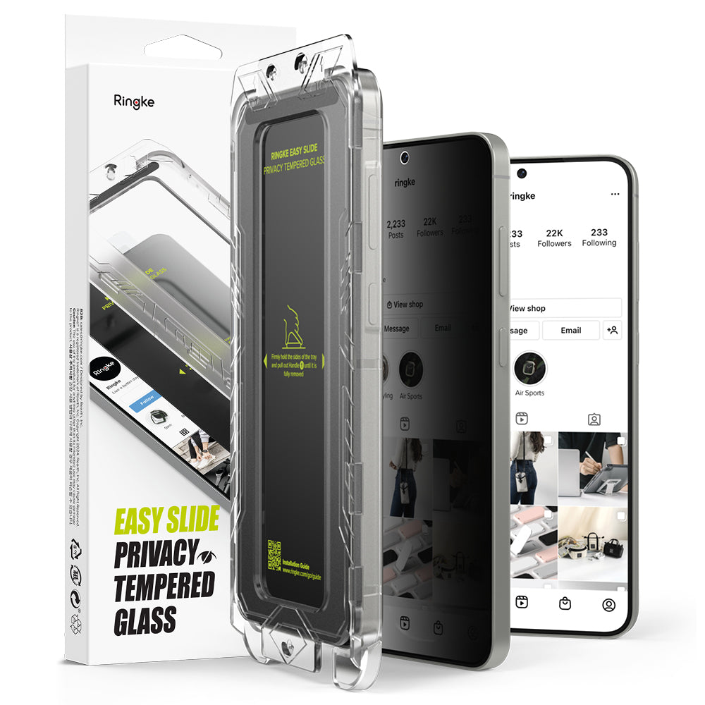Film de protection d'écran Privacy Ringke Easy Slide pour Samsung Galaxy S25 S931 / S24 S921, Verre Trempé, Colle Complète, Lot de 2 pièces