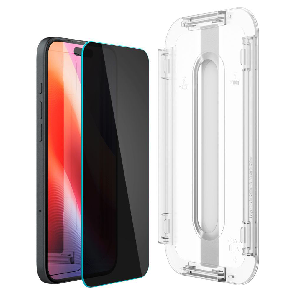 Film de protection écran Privacy Spigen GlastR EZ FIT pour Apple iPhone 16 / 15, Verre Trempé, Full Glue, Lot de 2 pièces AGL06905