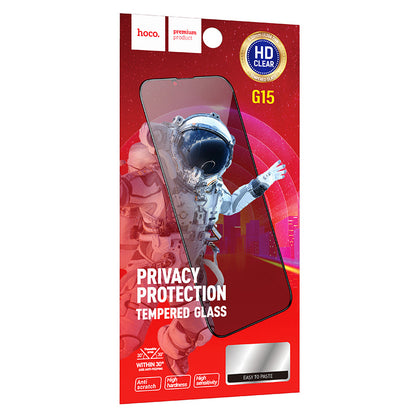 Film de protection écran Privacy HOCO G15 pour Apple iPhone 15 Pro, Verre Trempé, Full Glue, 5D