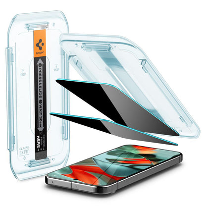 Film de protection d'écran Privacy Spigen GlastR EZ FIT pour Google Pixel 9 Pro XL, Verre trempé, Collage complet, Lot de 2 pièces AGL09313