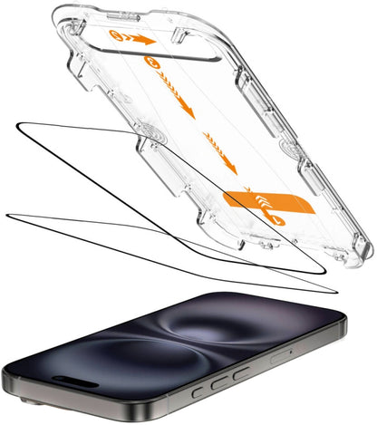 Film de protection d'écran Tech-Protect Quick Set+ pour Apple iPhone 16 / 15, Verre Trempé, Full Glue, Lot de 2 pièces, Noir
