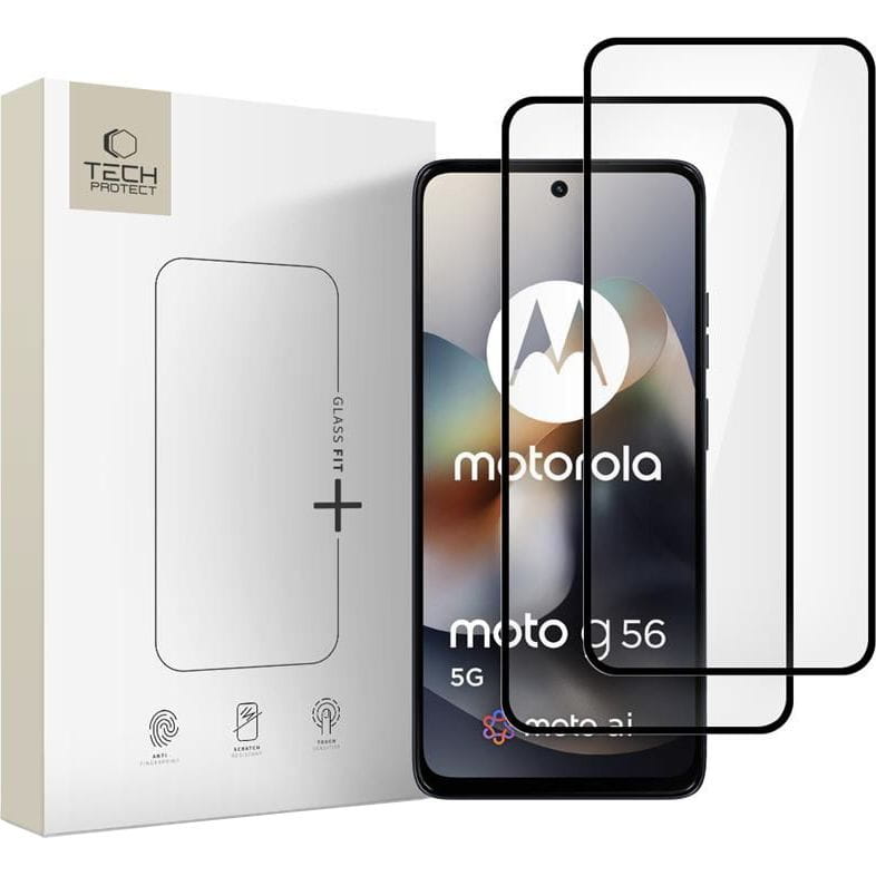 Film de protection écran Tech-Protect FIT+ pour Motorola Moto G56, Verre Trempé, Full Glue, Lot de 2 pièces, 2.5D, Noir