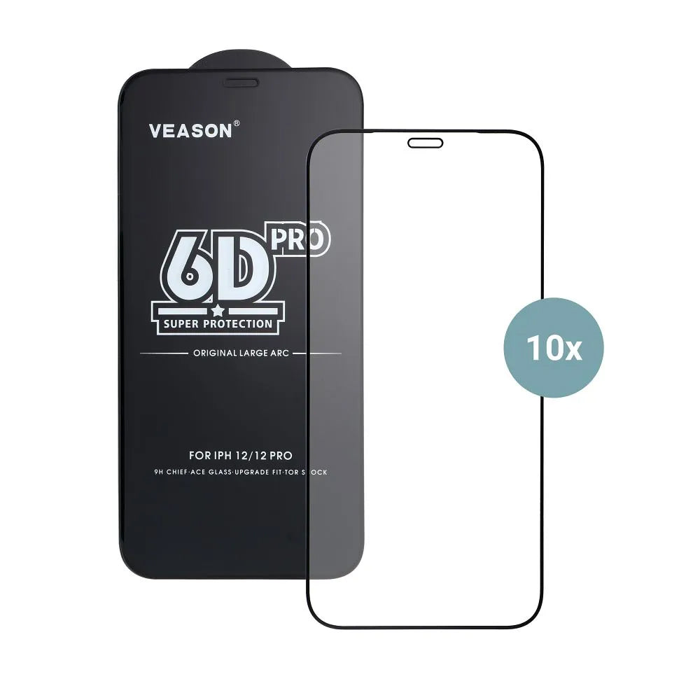 Veason PRO Screen Protector for Apple iPhone 17 Pro, Tempered Glass, Full Glue, Set of 10 pieces, 6D, Black
