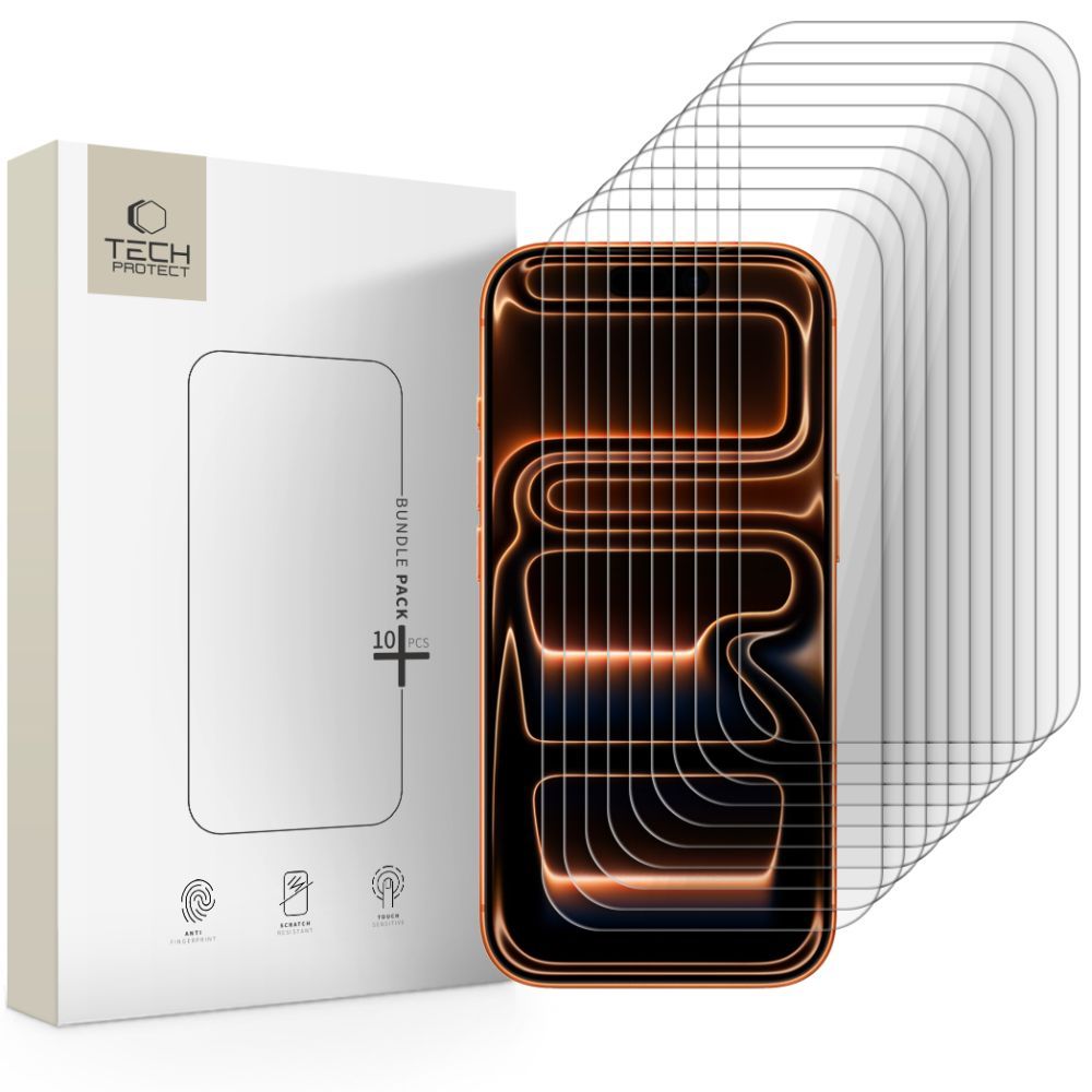 Film de protection d'écran Tech-Protect pour Apple iPhone 17 Pro Max / 16 Pro Max, Verre Trempé, Full Glue, Lot de 10 pièces