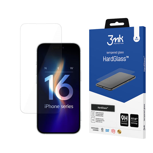Film de protection d'écran 3MK HardGlass 2 pour Apple iPhone 16 Pro Max, Verre Trempé, Collage Complet