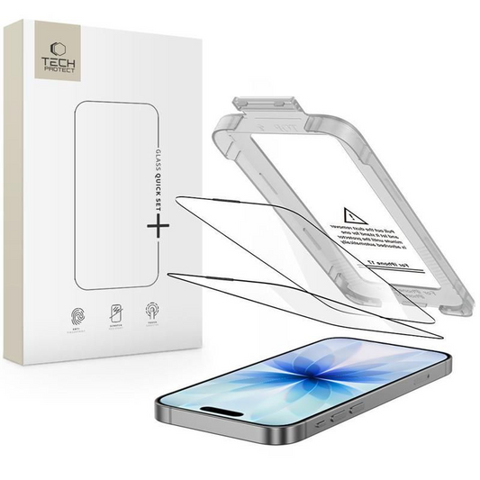 Film de protection d'écran Tech-Protect Quick Set+ pour Apple iPhone 17, Verre Trempé, Full Glue, Lot de 2 pièces, Noir