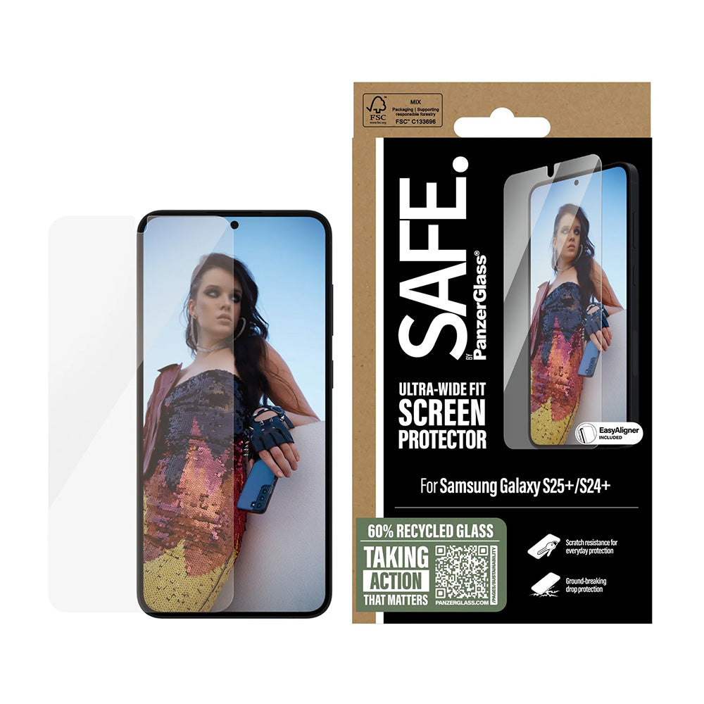 Film de protection d'écran PanzerGlass Safe. Ultra-Wide Fit EasyAligner pour Samsung Galaxy S25+ S936, Verre Sécurisé, Collage Complet, Reconditionné