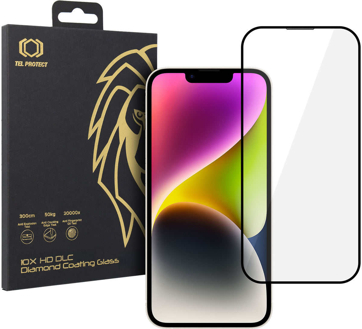 Protection d’écran Tel Protect 10X HD DLC Diamond Coating pour Apple iPhone 17e / 16e / 14 / 13 Pro / 13, verre trempé, adhésif intégral, noir