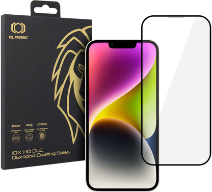 Protection d’écran Tel Protect 10X HD DLC Diamond Coating pour Apple iPhone 17e / 16e / 14 / 13 Pro / 13, verre trempé, adhésif intégral, noir