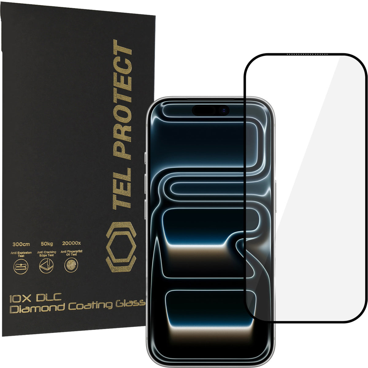 Protection d’écran Tel Protect 10X HD DLC Diamond Coating pour Apple iPhone 18 Pro / 17 Pro, verre trempé, adhésif intégral, noir
