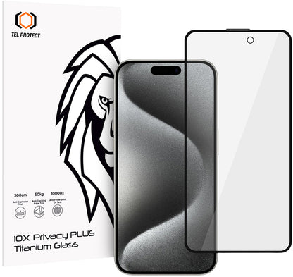 Tel Protect 10X Plus Titanium Privacy Screen Protector for Apple iPhone 17 / 16 Pro, Tempered Glass, Full Glue