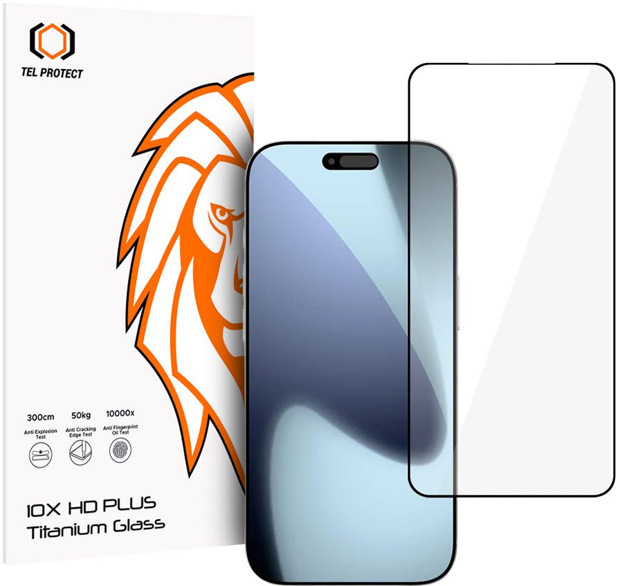 Protection d’écran Tel Protect 10X HD Plus Titanium pour Apple iPhone 18 Pro / 17 Pro, verre trempé, adhésif intégral, noir