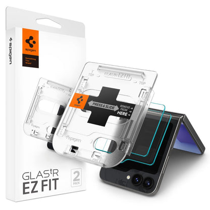 Spigen EZ FIT Film de protection d'écran pour Samsung Galaxy Z Flip6 F741, verre blindé, collage complet, 2 pièces, 2.5D, 2.5D, écran extérieur AGL07972