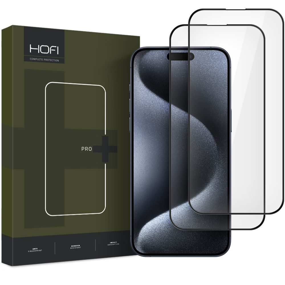 Protecteur d'écran HOFI Glass PRO+ pour Apple iPhone 16, Verre de protection, Full Glue, Set 2 pieces, 2.5D, Noir 