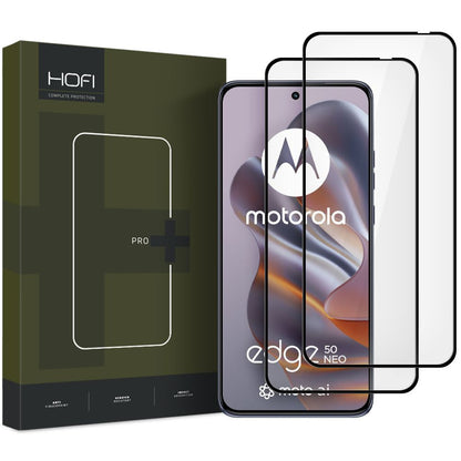 HOFI Glass PRO+ Film de protection d'écran pour Motorola Edge 50 Neo, Film de protection, Ecran de protection en verre, Colle complète, Lot de 2 pièces, 2.5D, Noir