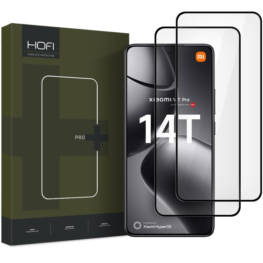 Protection d'écran HOFI Glass PRO+ pour Xiaomi 14T Pro / 14T, verre blindé, pleine colle, lot de 2 pièces, 2.5D, noir 