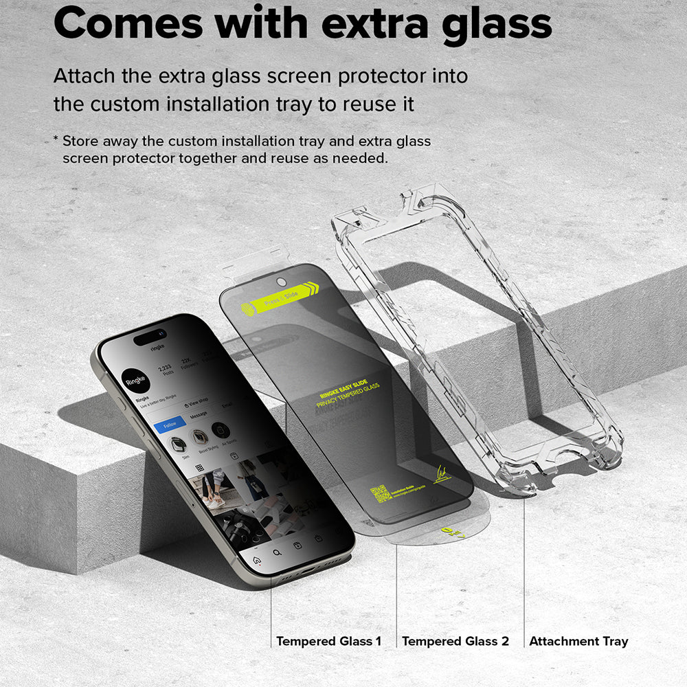 Protection d'écran privée Ringke Easy Slide pour Apple iPhone 16 Pro Max, protégée par du verre, entièrement collée, lot de 2 pièces 