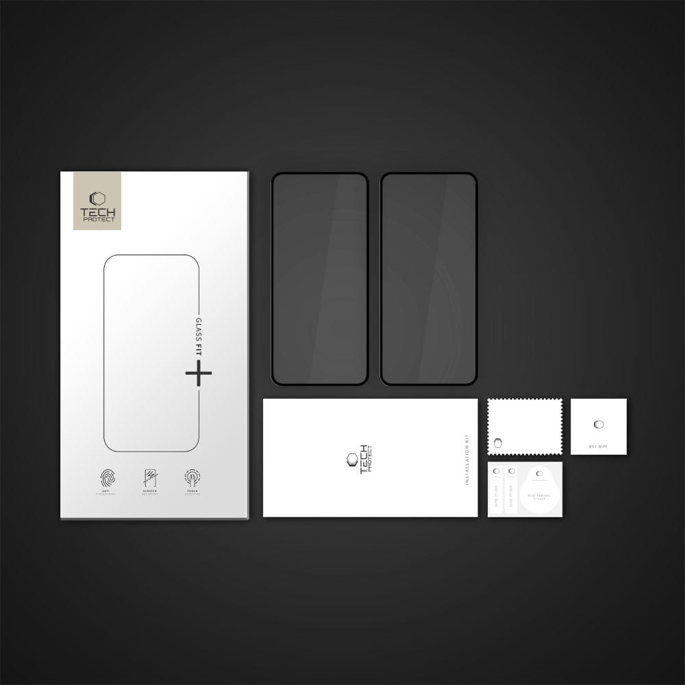 Film de protection écran Tech-Protect FIT+ pour Motorola Moto G56, Verre Trempé, Full Glue, Lot de 2 pièces, 2.5D, Noir