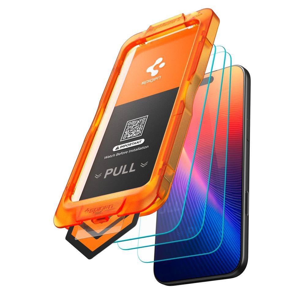 Film de protection d'écran Spigen GlastR Align Master Slim pour Apple iPhone 17 Pro, Verre Trempé, Full Glue, Set de 3 pièces AGL10103